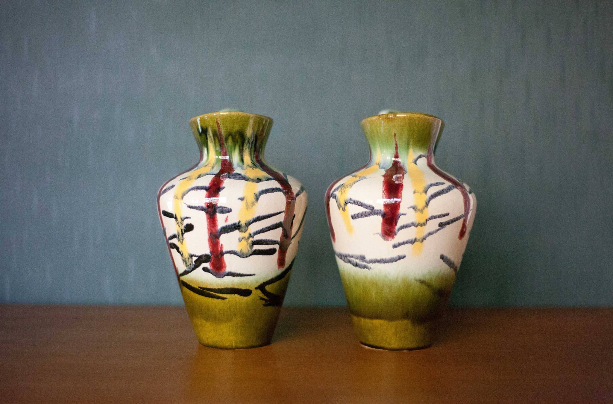 Pair of vintage ceramic vase U-Keramik 1505/20 West Germany, vase with handle, collection, pottery