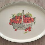 Retro oval serving dish with basket of cherries decor