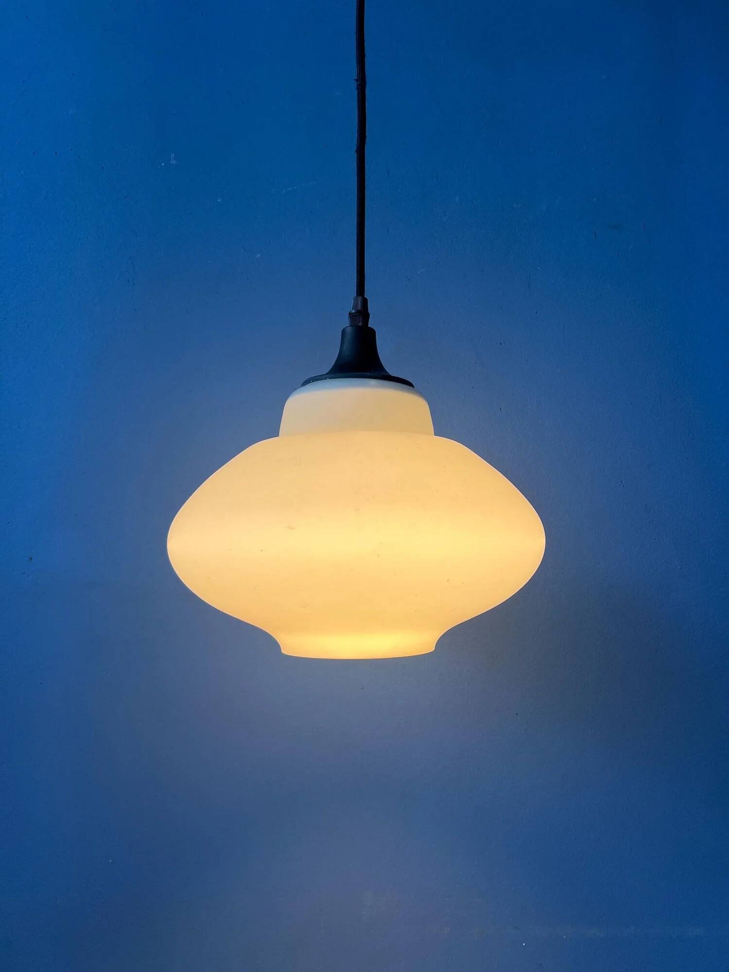 Mid-century milk glass pendant light attributed to Louis Kalff