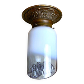 Lustre en verre artistique violet avec base en laiton