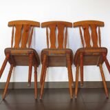 Set of 3 70s pine chalet style chairs