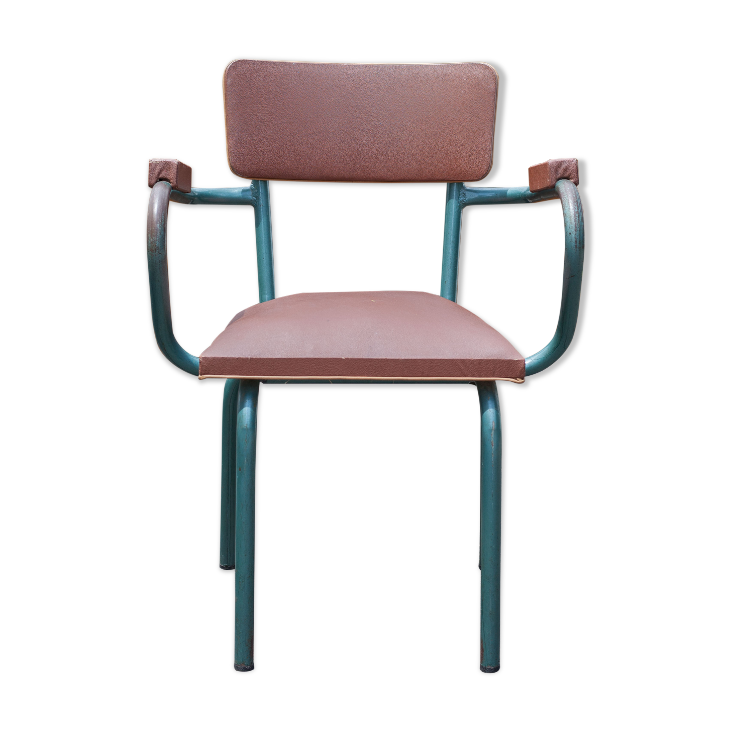 School teacher's chair in imitation leather and tubular metal