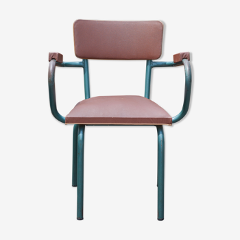 Schoolmaster's chair in imitation leather and tubular metal