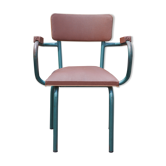 Chaise de maître d'école en simili cuir et métal tubulaire