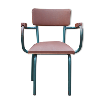 Chaise de maître d'école en simili cuir et métal tubulaire