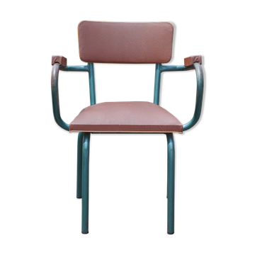 Chaise de maître d'école en simili cuir et métal tubulaire