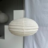 Suspension in rattan and japanese natural linen in the shape of a lantern h50 d30
