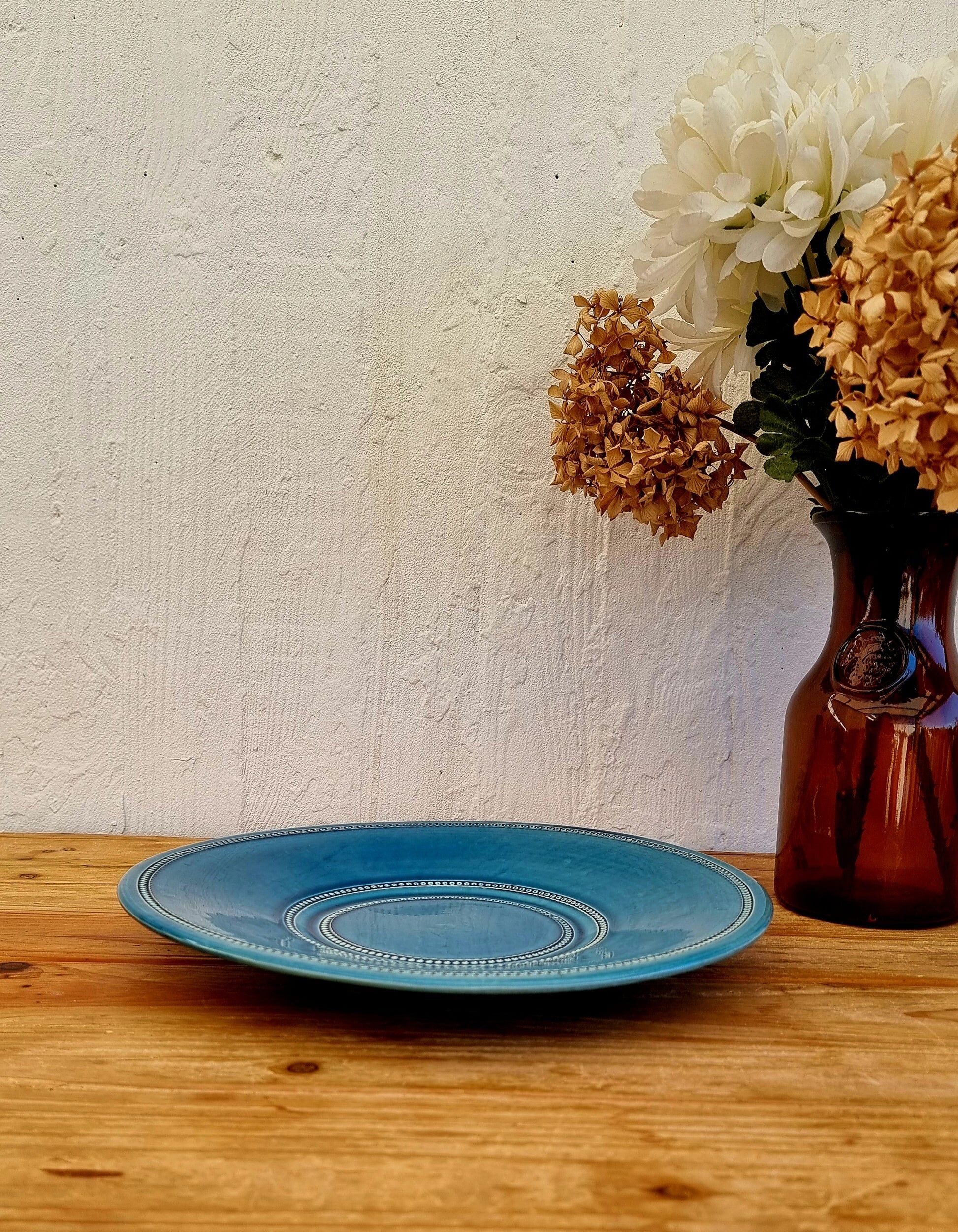 Large presentation plate Pichon Uzès Louis XVI Perlé blue