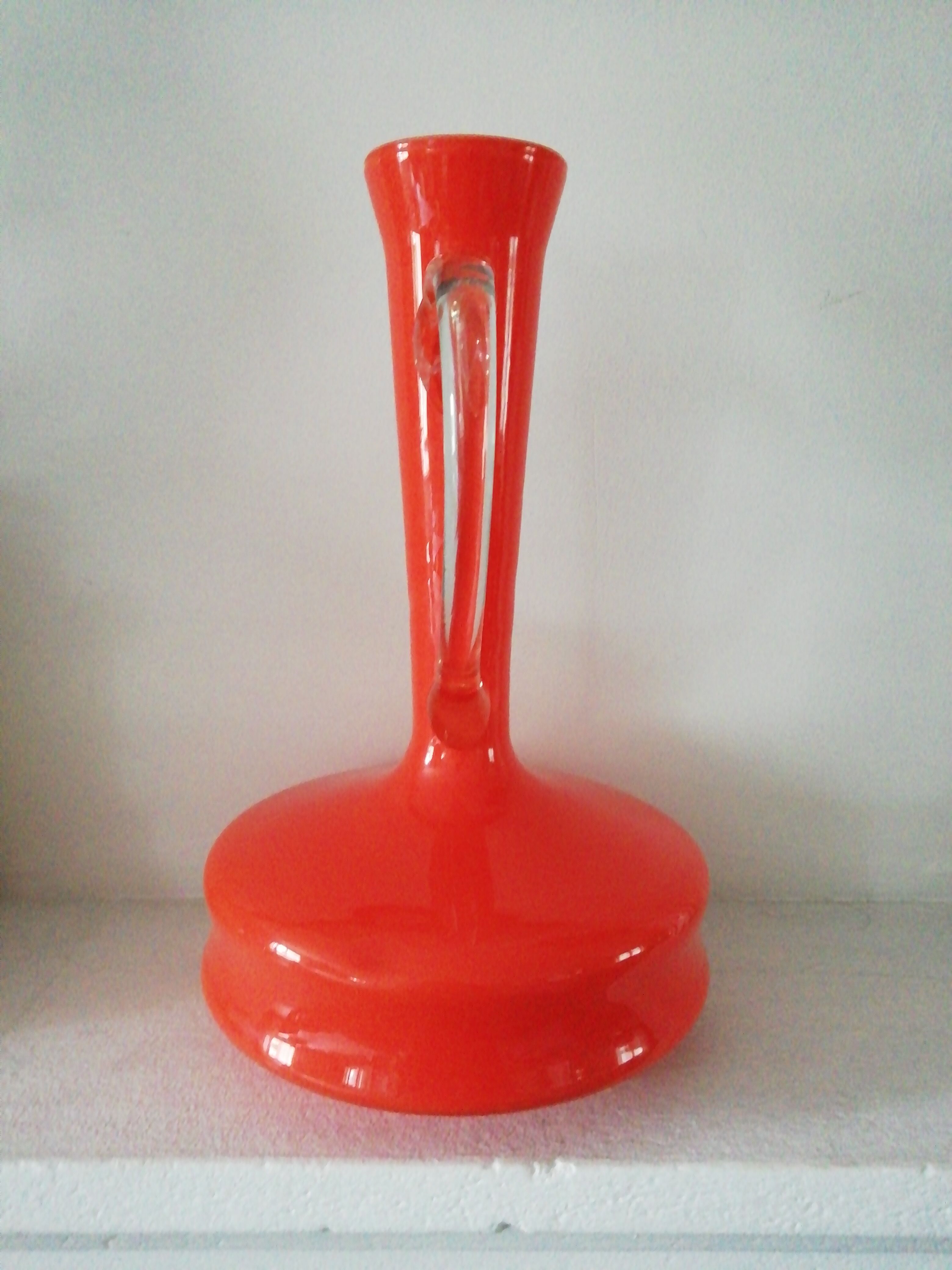Vase, pichet verre Empoli orange année 70