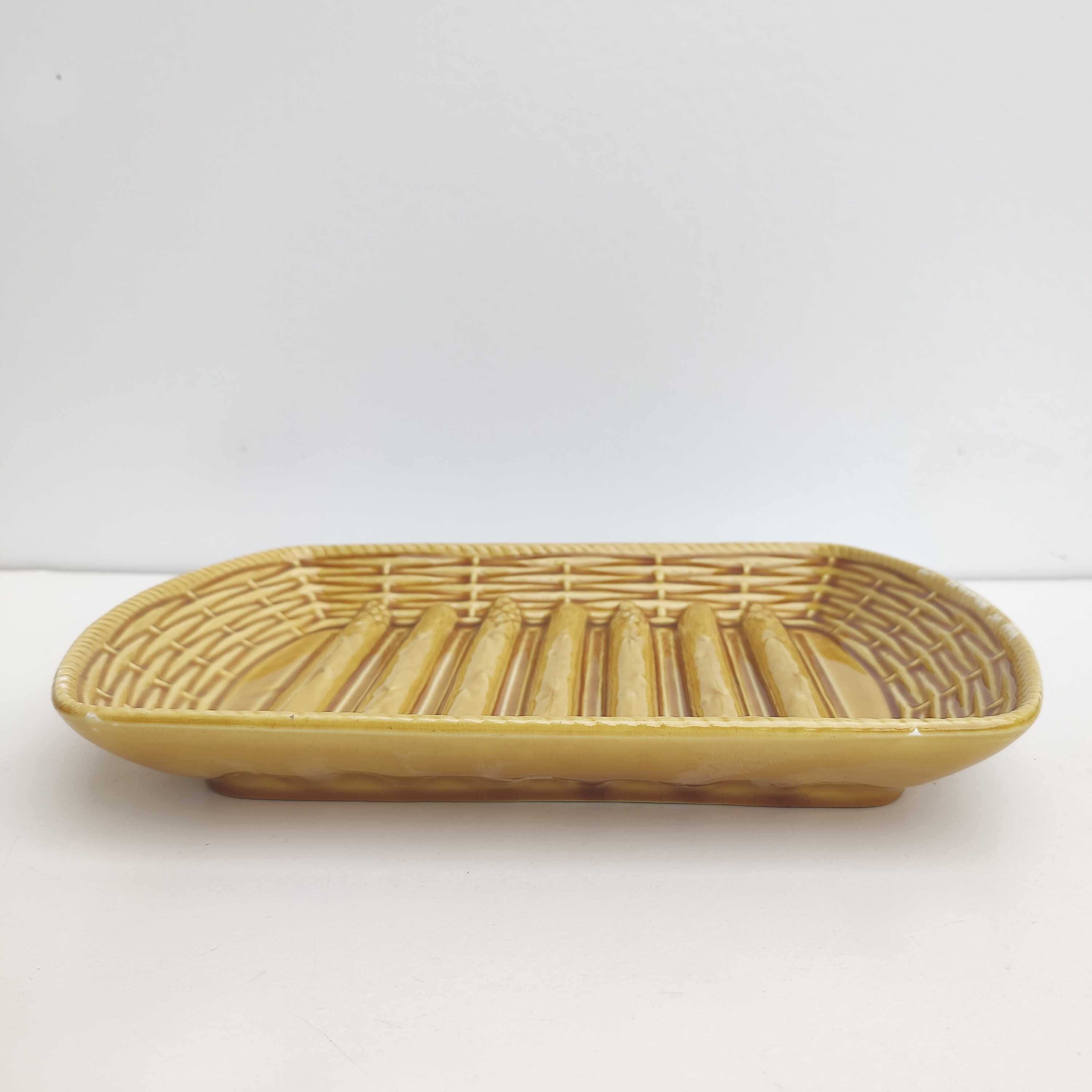 Asparagus dish in yellow ceramic slip sarreguemines France vintage