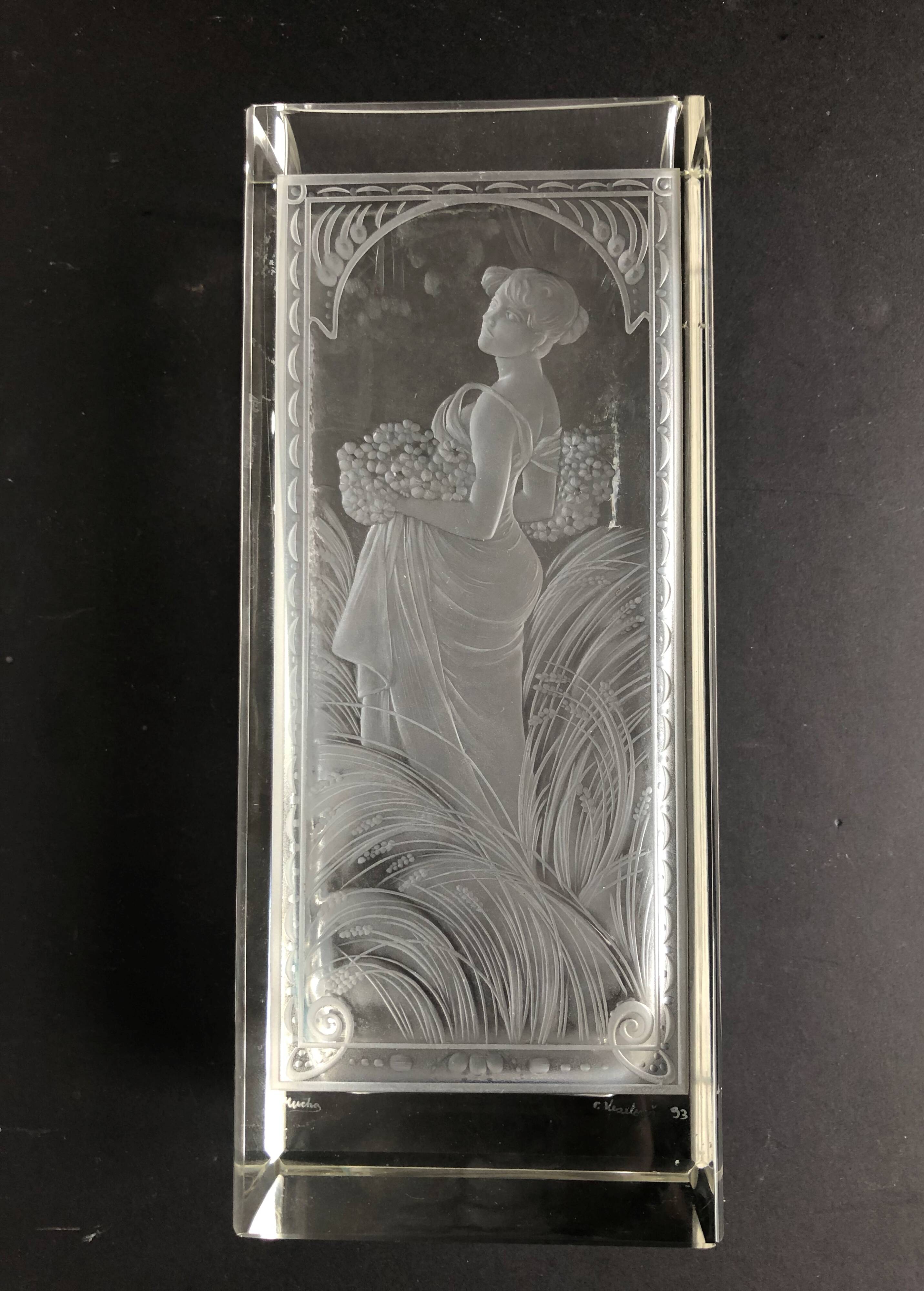 Art Deco engraved glass vase