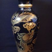 Chinese painted dragon metal vase chasing sacred pearl lacquered Vietnal 34cm