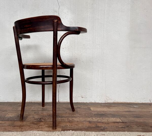 Fauteuil de bureau bistrot Fischel cannée cannage vintage 1950