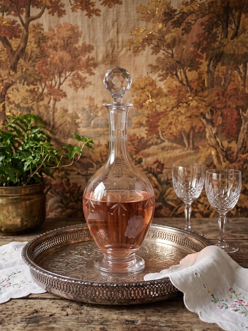 Antique crystal decanter from Nancy, engraved, circa 1920-1930.