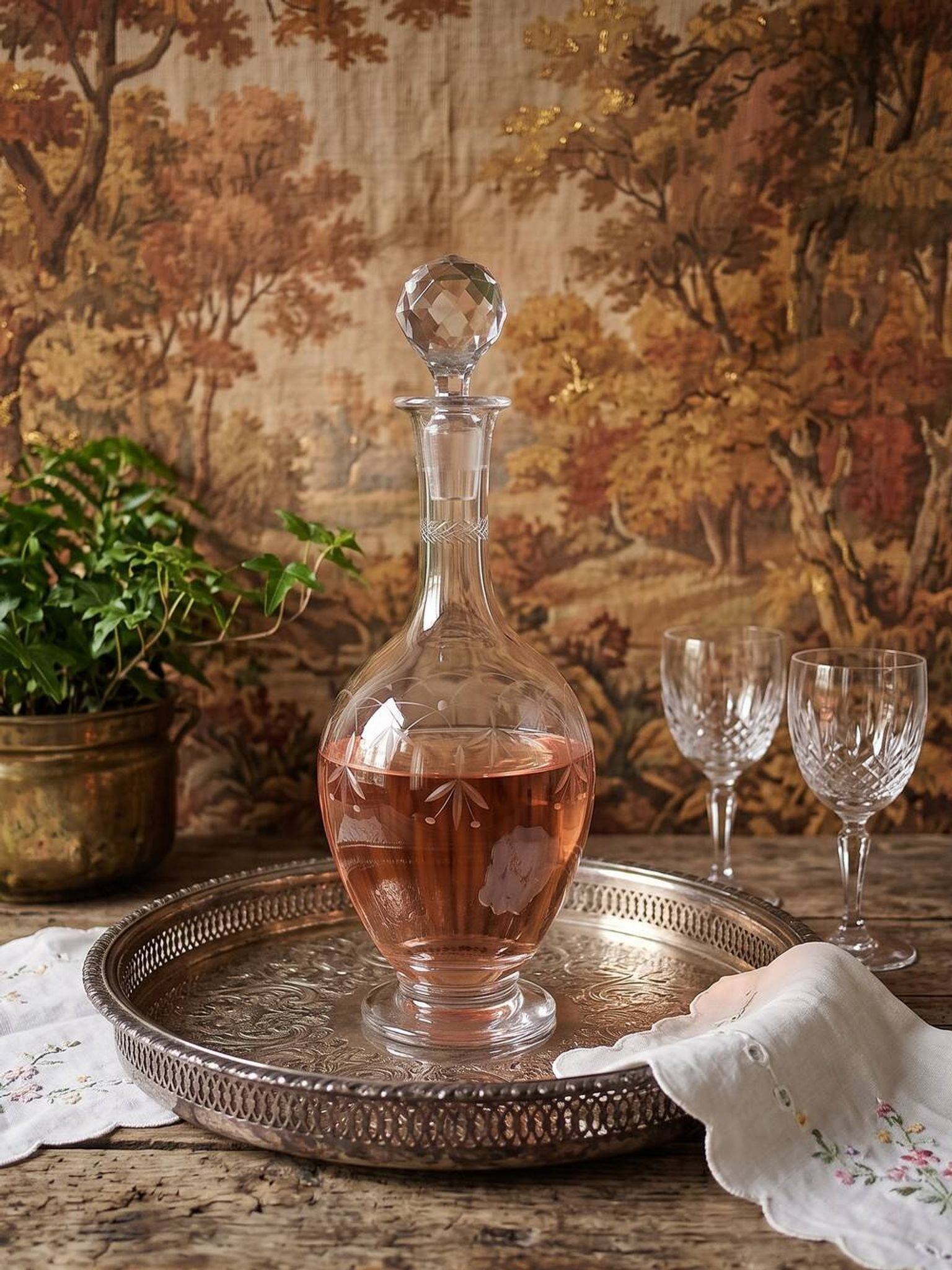 Antique crystal decanter from Nancy, engraved, circa 1920-1930.