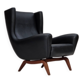 Années 1960, design danois par Illum Wikkelsø, fauteuil, modèle 110, cuir, teck.