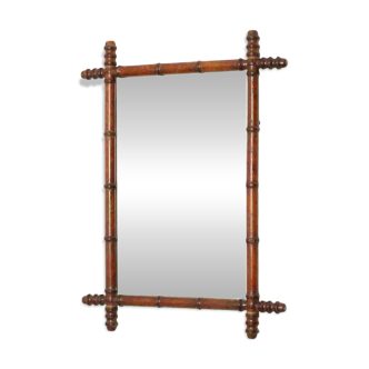 Miroir ancien en bois imitant le bambou, France