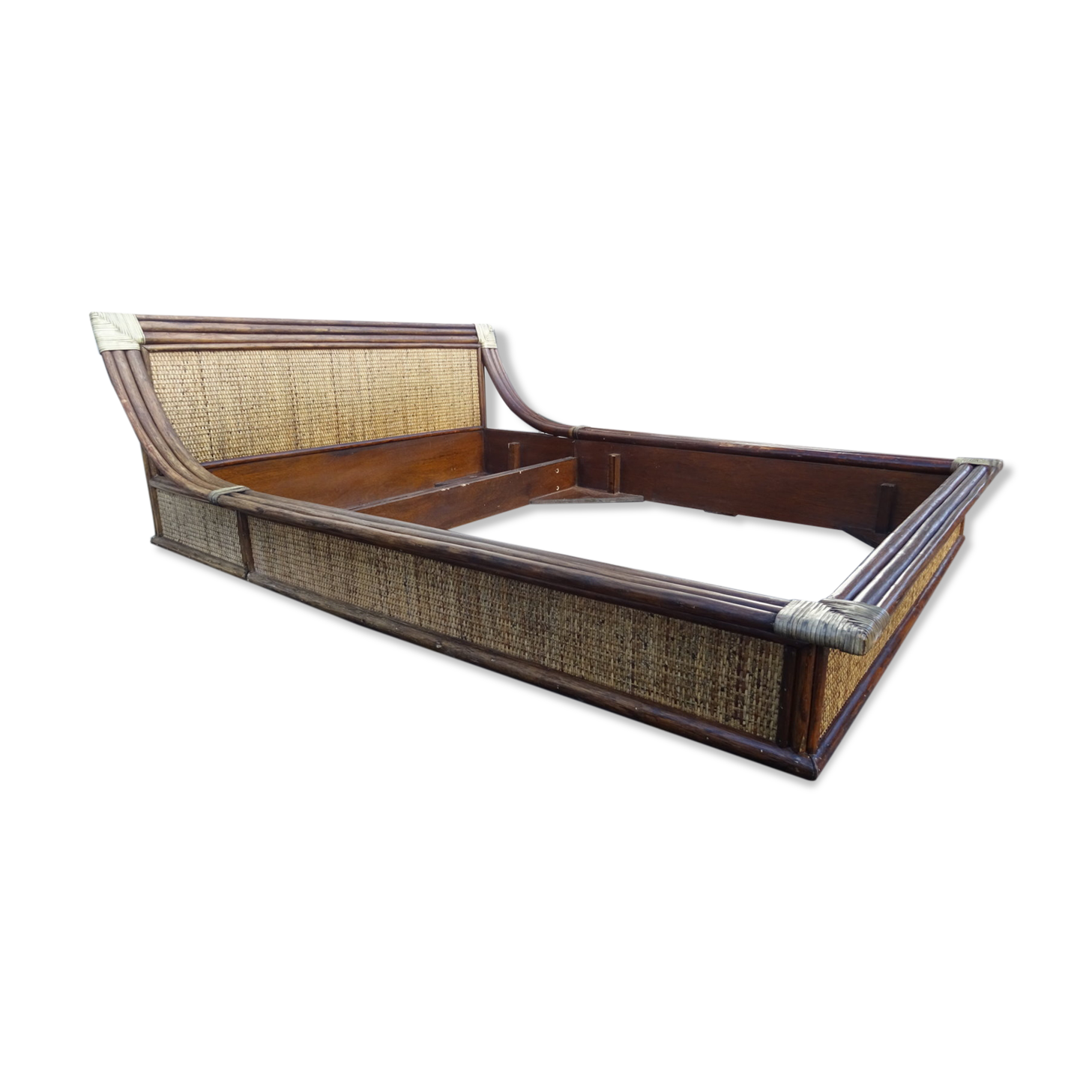 Lit double bambou et rotin années 80