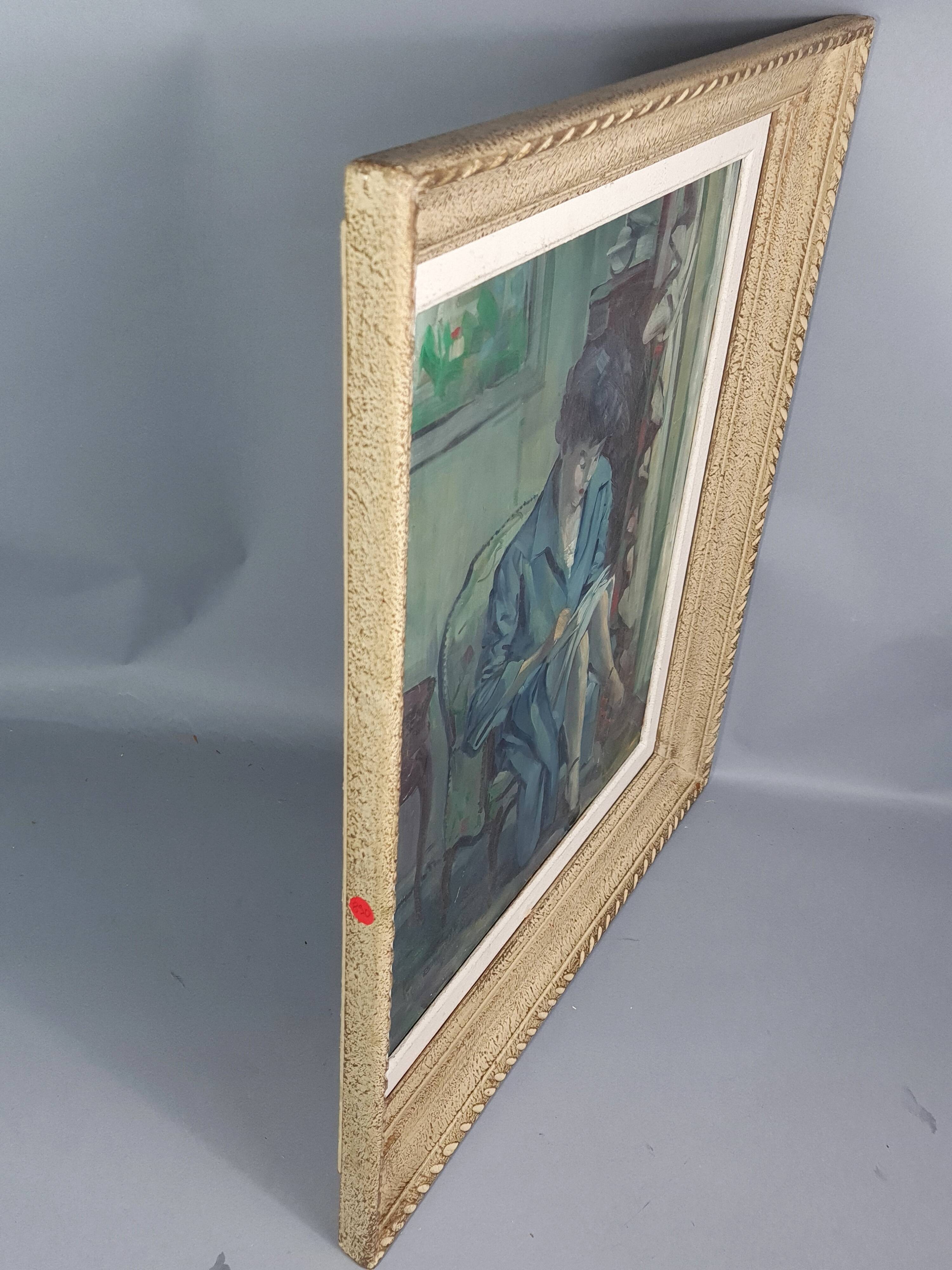 Oil on panel Young woman reading Signed Roger Alluin dated 28/2/38