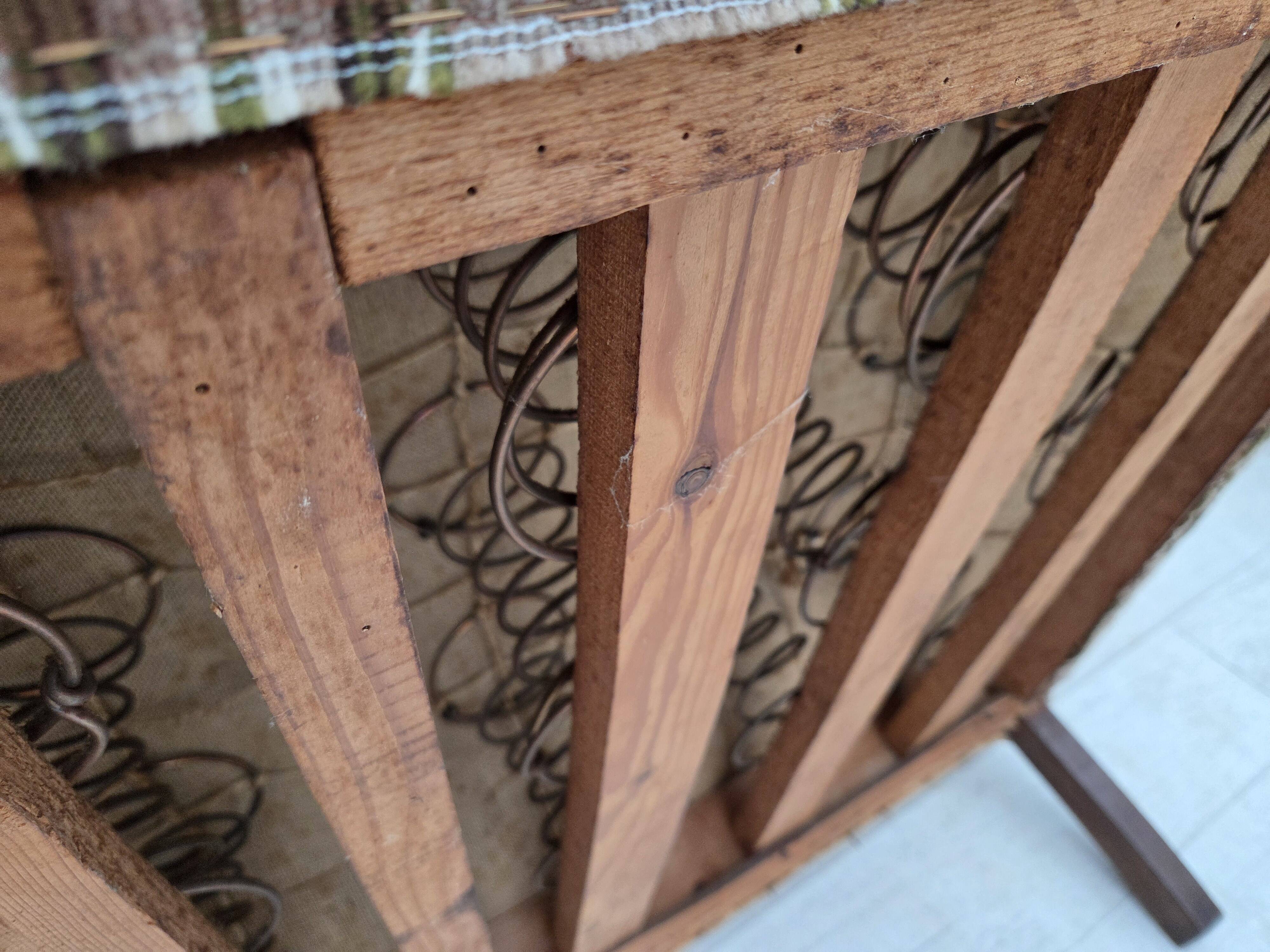 1950s, Danish 2-seater sofa, beige furniture wool fabric, beech wood legs.