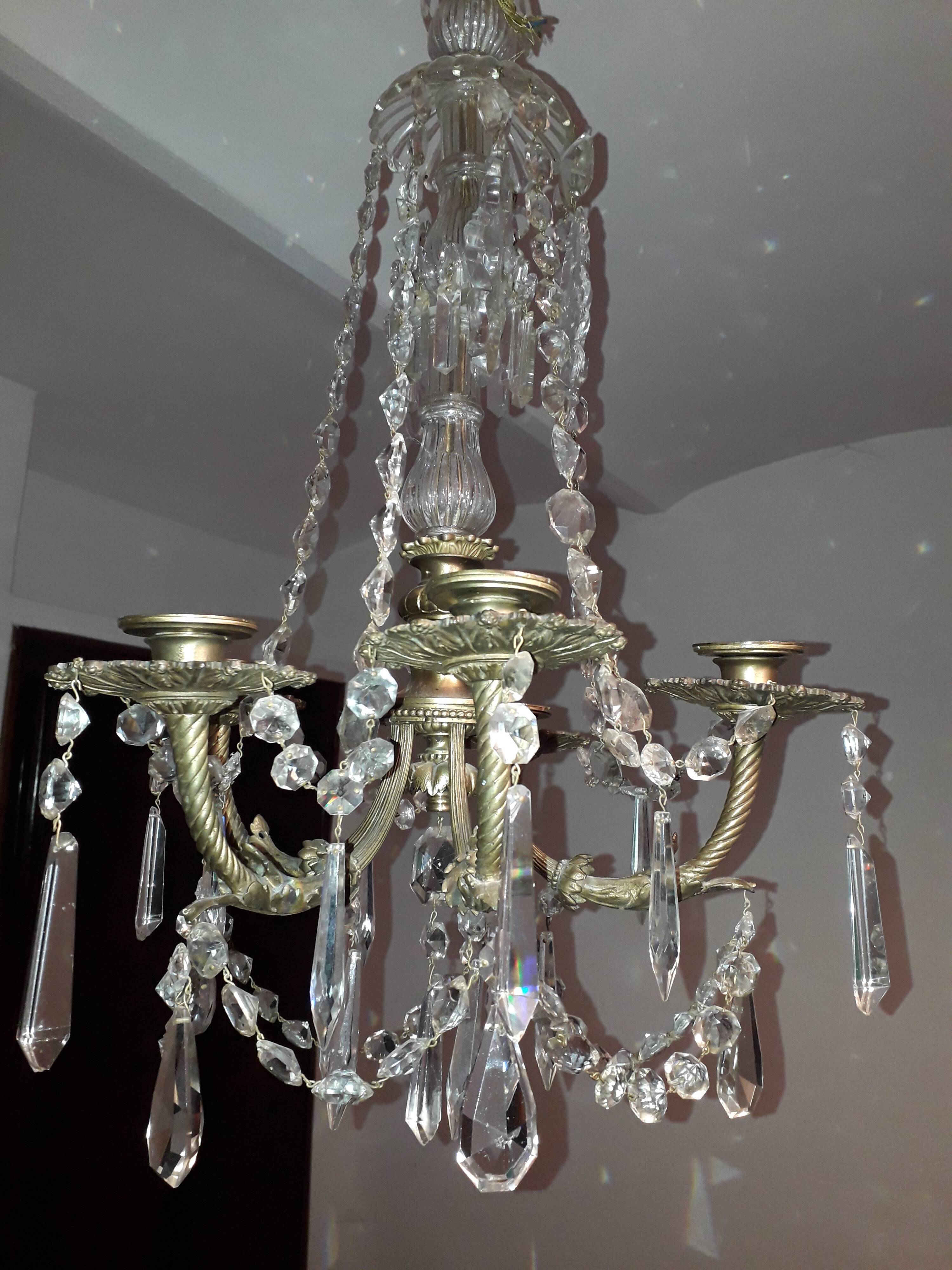 Antique brass and cut crystal chandelier - Empire style - 5 arms - for box