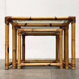 Nest of bamboo and glass tables in mid-century style, 1960s, set of 3.