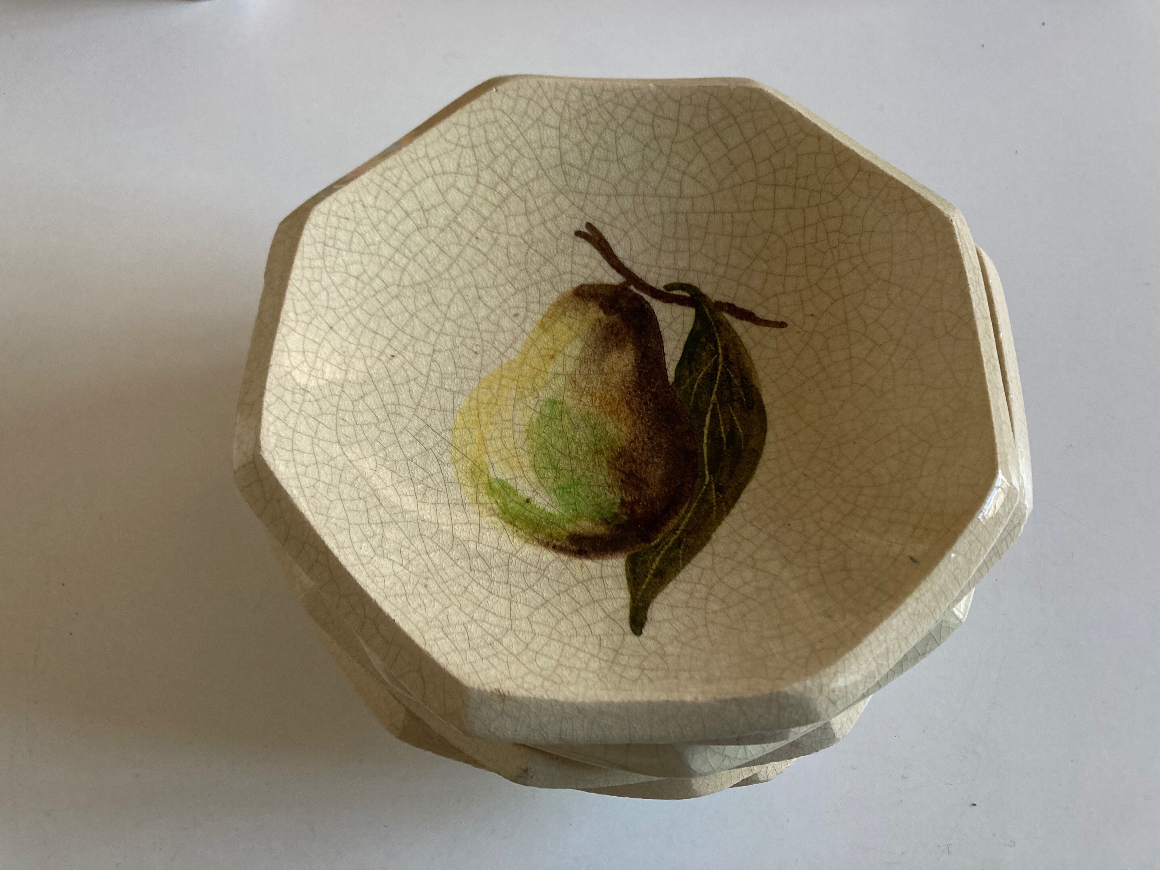 Set of 6 plates in mid-century fruit glazed clay