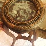 Pedestal table wood top marble