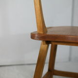 Pair of brutalist wooden back stools. France, circa 1960