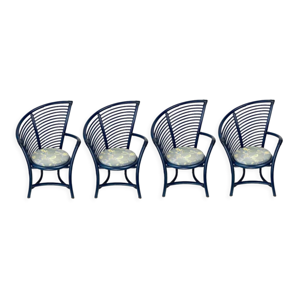 Ensemble de 4 chaises de salle à manger sculpturales en bambou en rotin, Flechtatelier Schütz, Allemagne années 1980