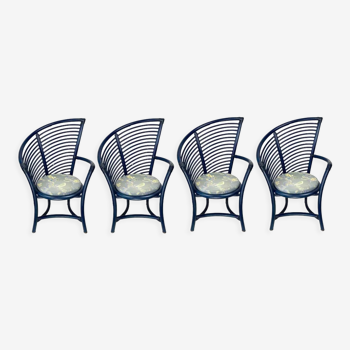 Set of 4 sculptural rattan bamboo dining chairs, Flechtatelier Schütz, Germany 1980s