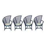 Set of 4 sculptural rattan bamboo dining chairs, Flechtatelier Schütz, Germany 1980s