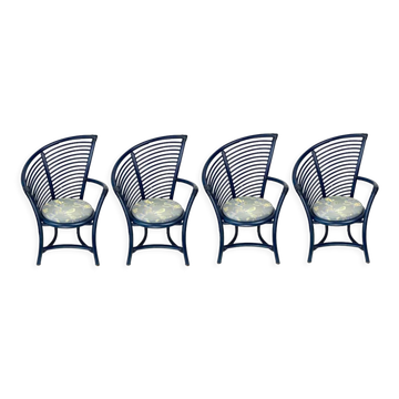 Ensemble de 4 chaises de salle à manger sculpturales en bambou en rotin, Flechtatelier Schütz, Allemagne années 1980