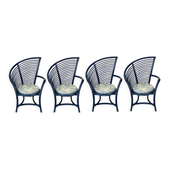 Set of 4 sculptural rattan bamboo dining chairs, Flechtatelier Schütz, Germany 1980s