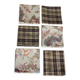 6 brown checkered napkins with vintage floral print