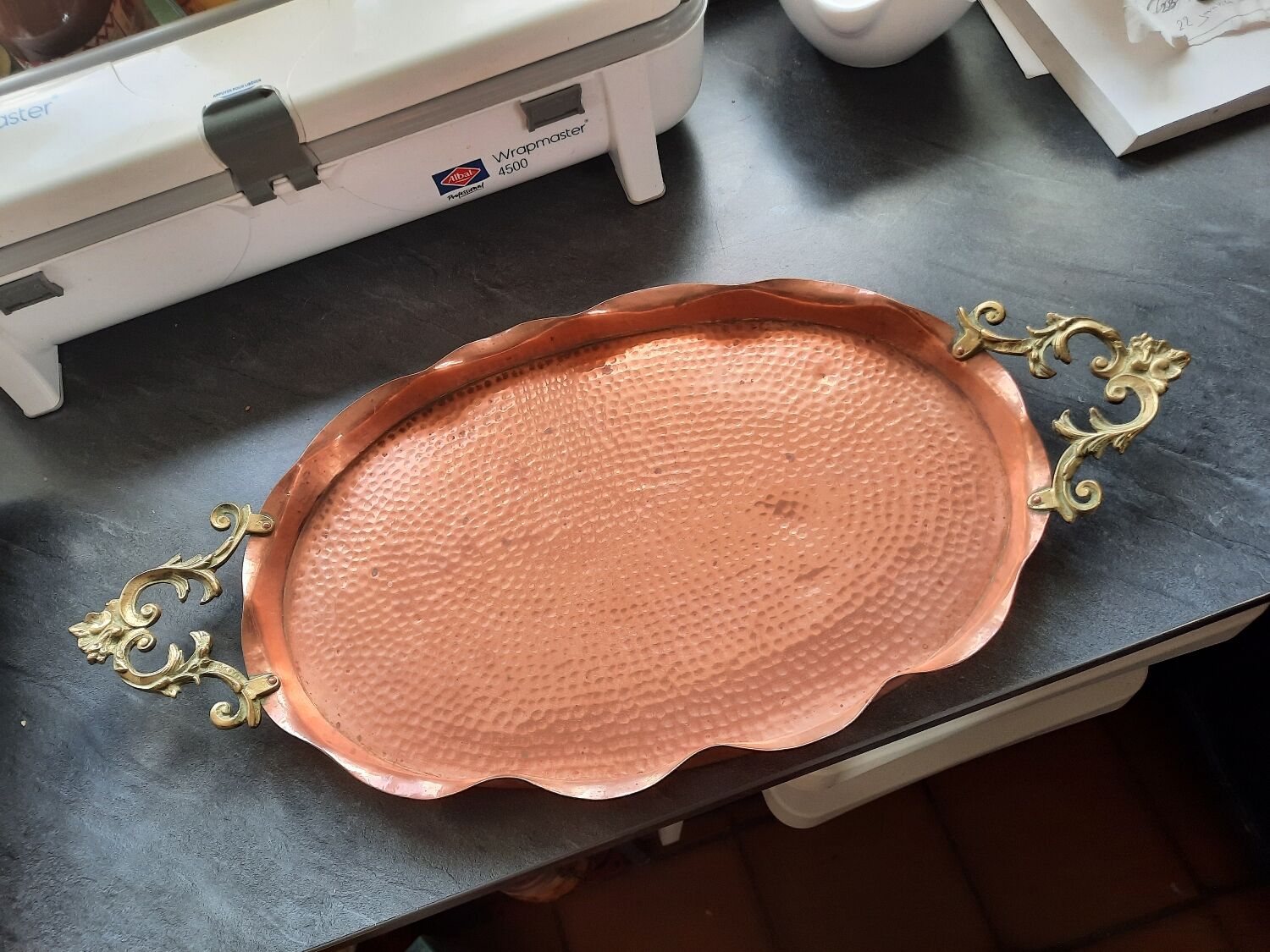 Plateau Octogonal En Cuivre Doré - 21 Cm - Présentoir à Gâteau Vintage