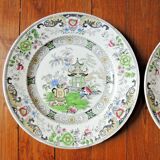 Set of 2 plates in faience Creil Montereau pagoda decorations