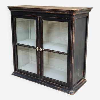 Antique display cabinet, hanging cabinet, pinewood, matte black