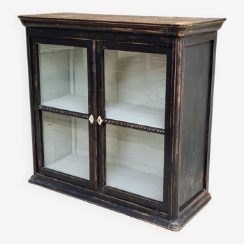 Vitrine antique, armoire suspendue, bois de pin, noir mat