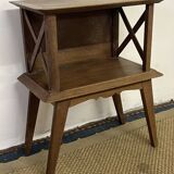 Bedside table with crossbars, vintage compass legs