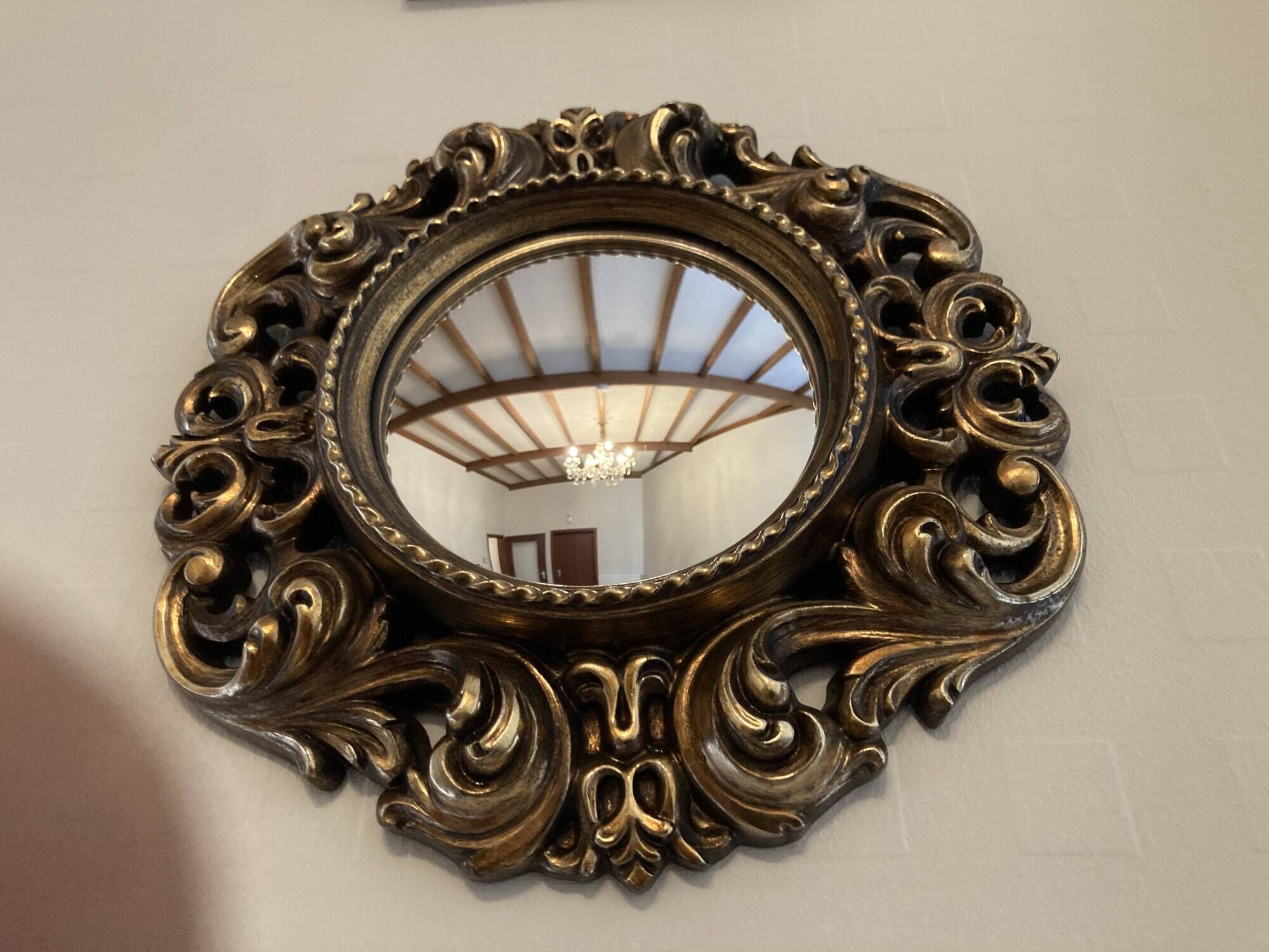 Vintage convex witch mirror – carved gilded wood – 1960s
