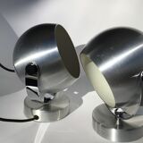 Pair of vintage brushed aluminum eyeball wall lamps