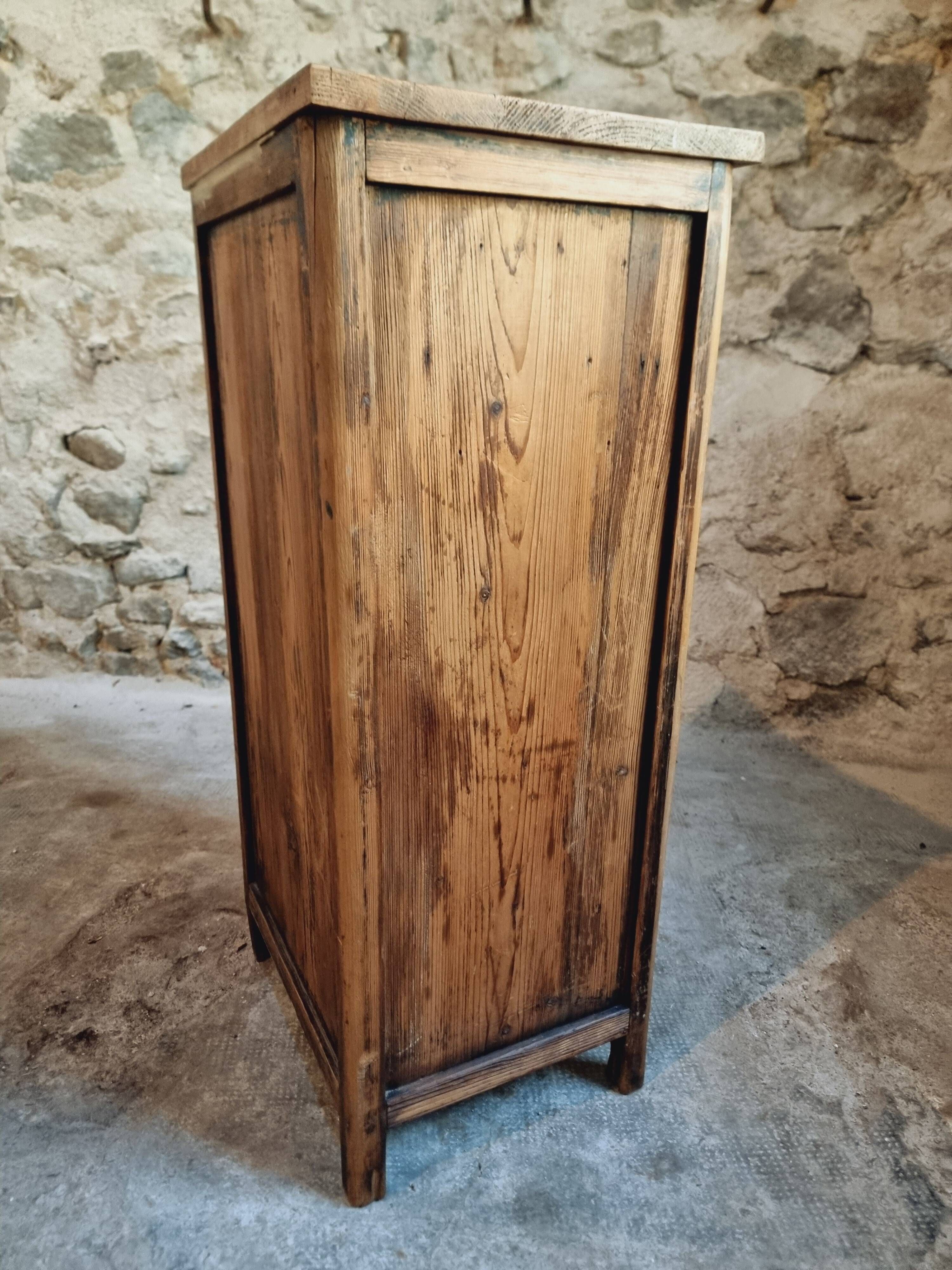 Small vintage pine storage cabinet – Antique French workshop furniture
