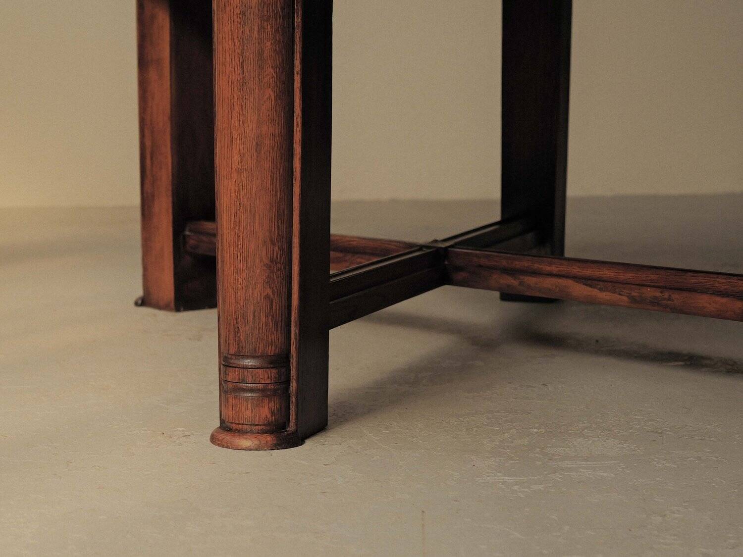Modernist oak table with a checkerboard top, France, circa 1940.