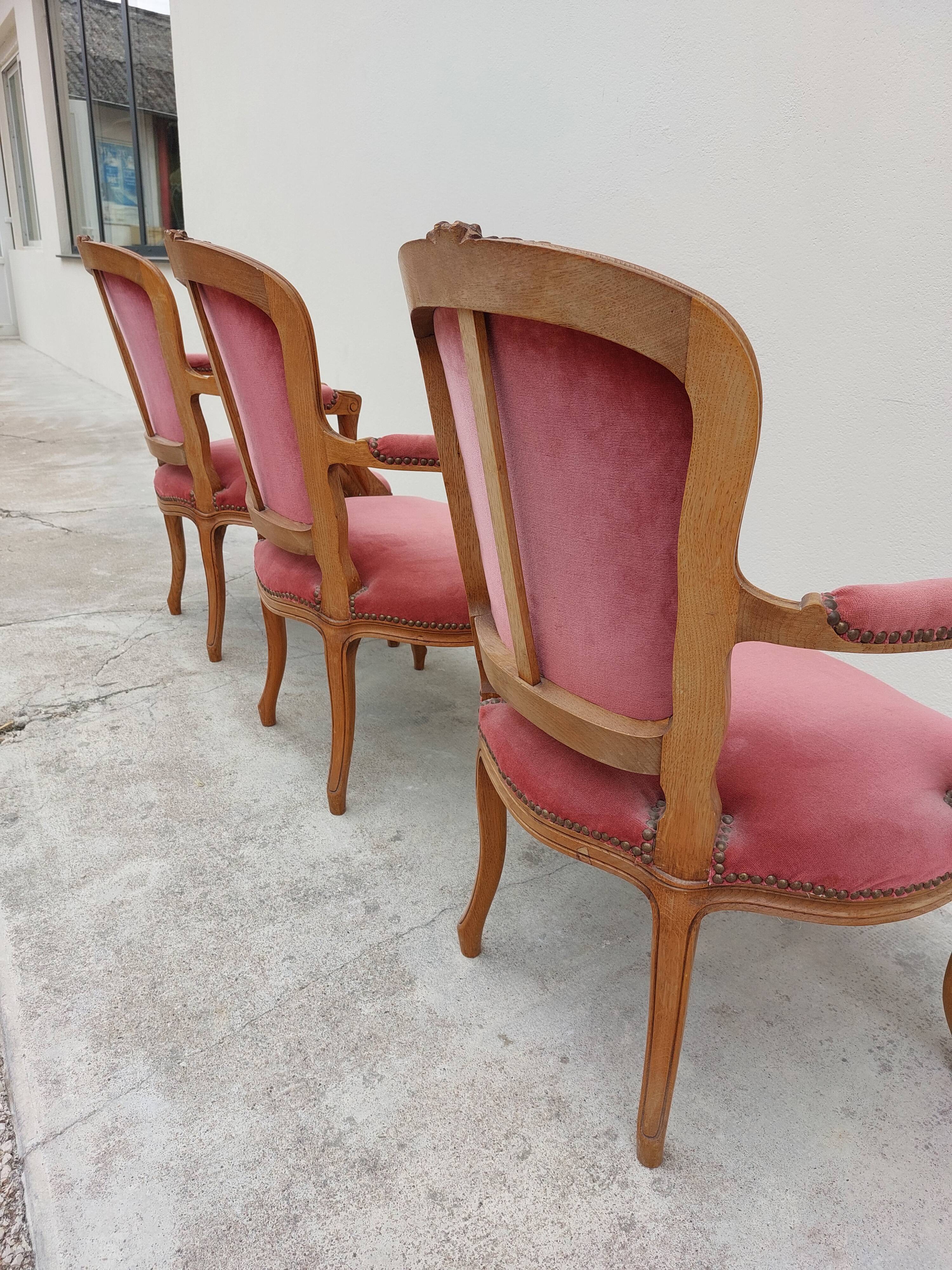 Series of 3 Louis XV chairs in old oak