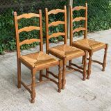 3 solid wood straw chairs, firm type, high back