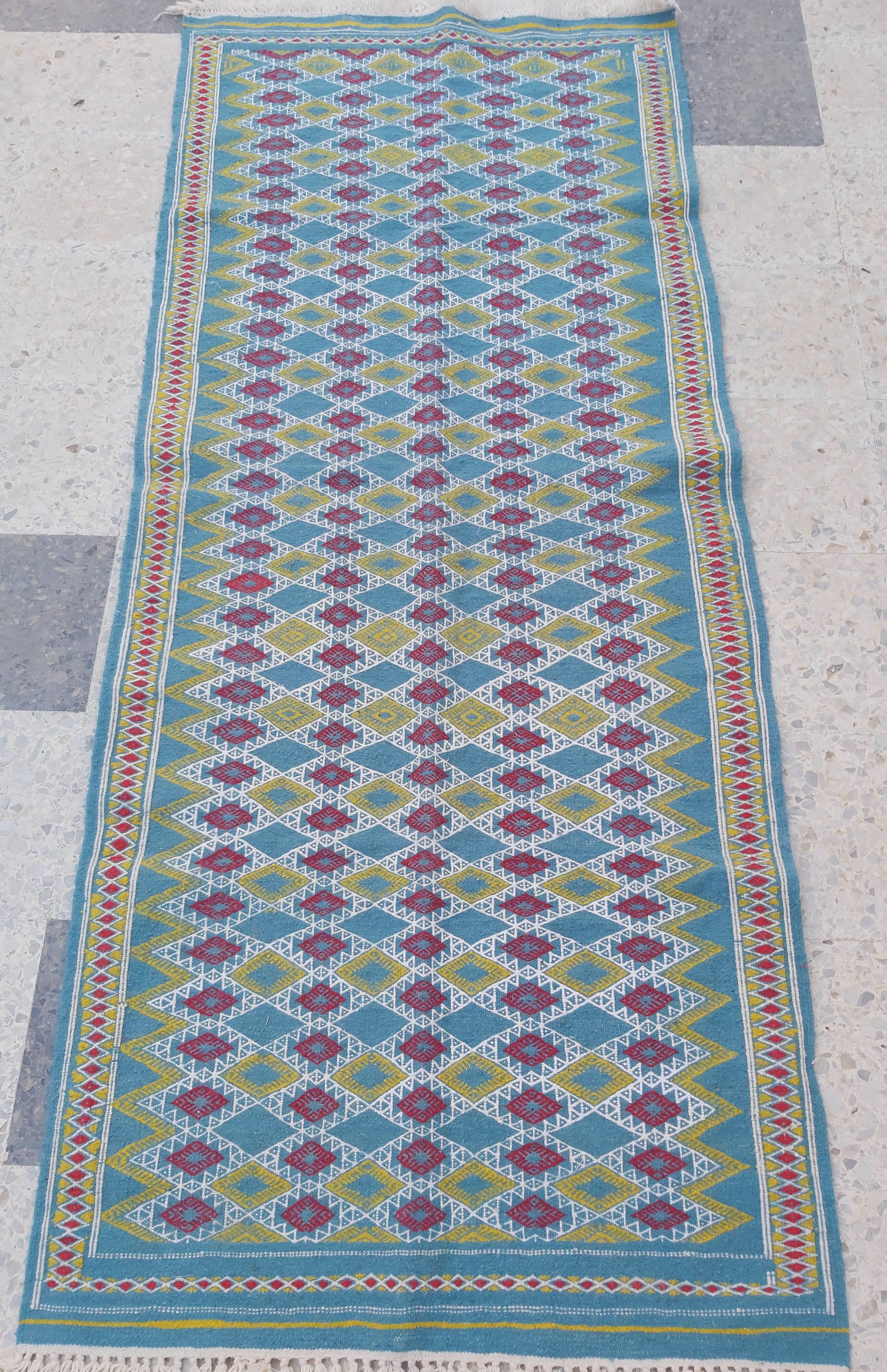 Traditional handmade blue corridor carpet