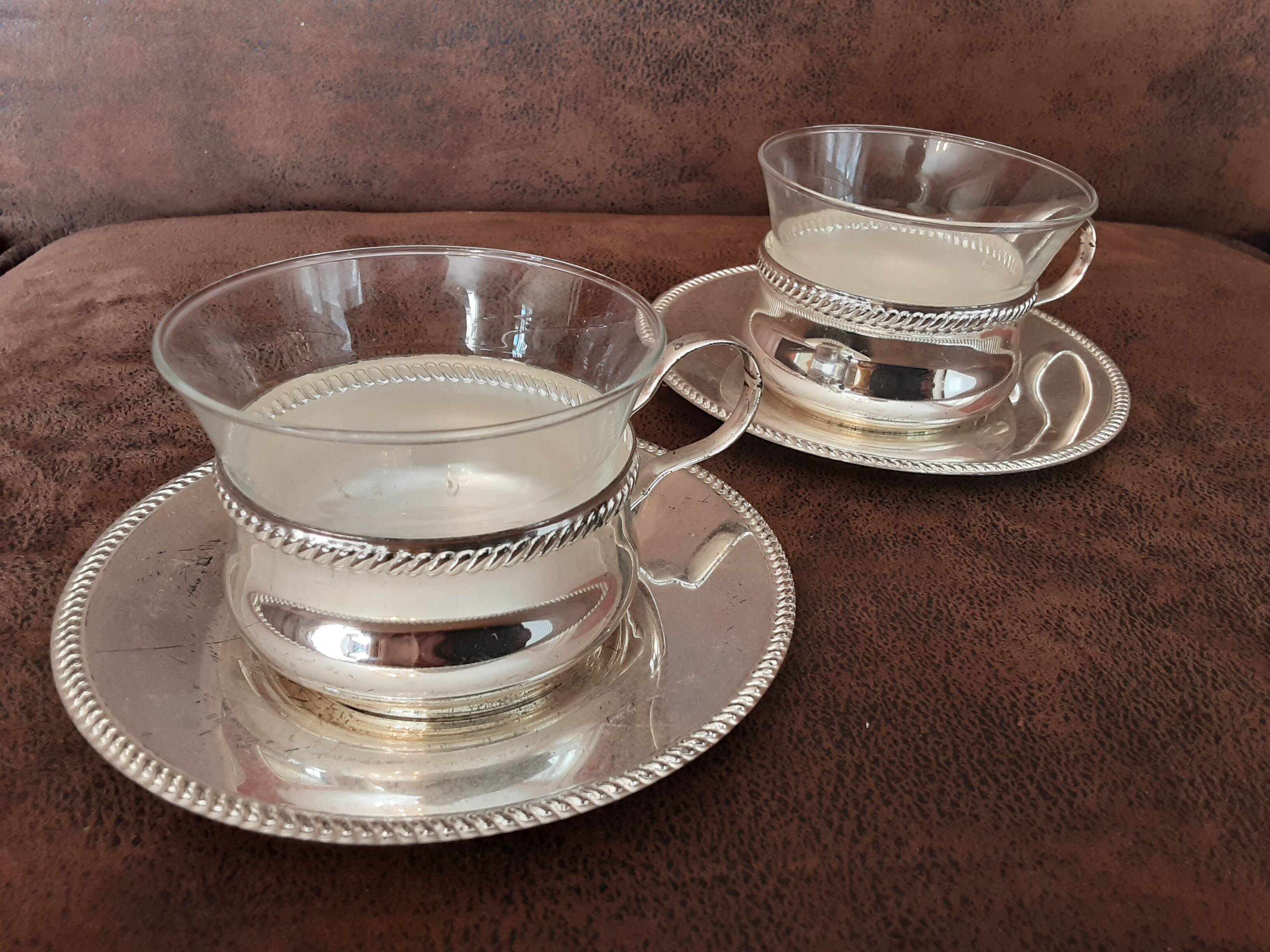 Set of 2 metal cups and saucers