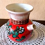 Carafe, jug, chevrette, artisanal, ceramic with floral decoration
