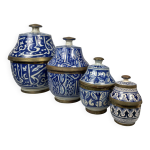 Ensemble 4 jarres marocaines - bleue